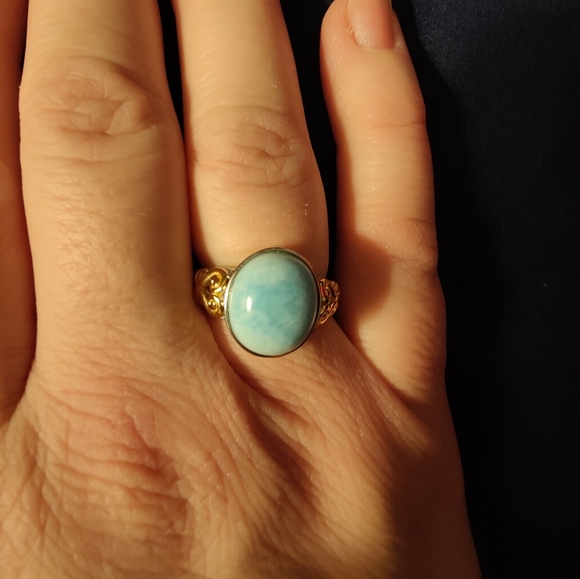 Nwt Sterling silver with 18k accents larimar ring , size 9 - Picture 1 of 7